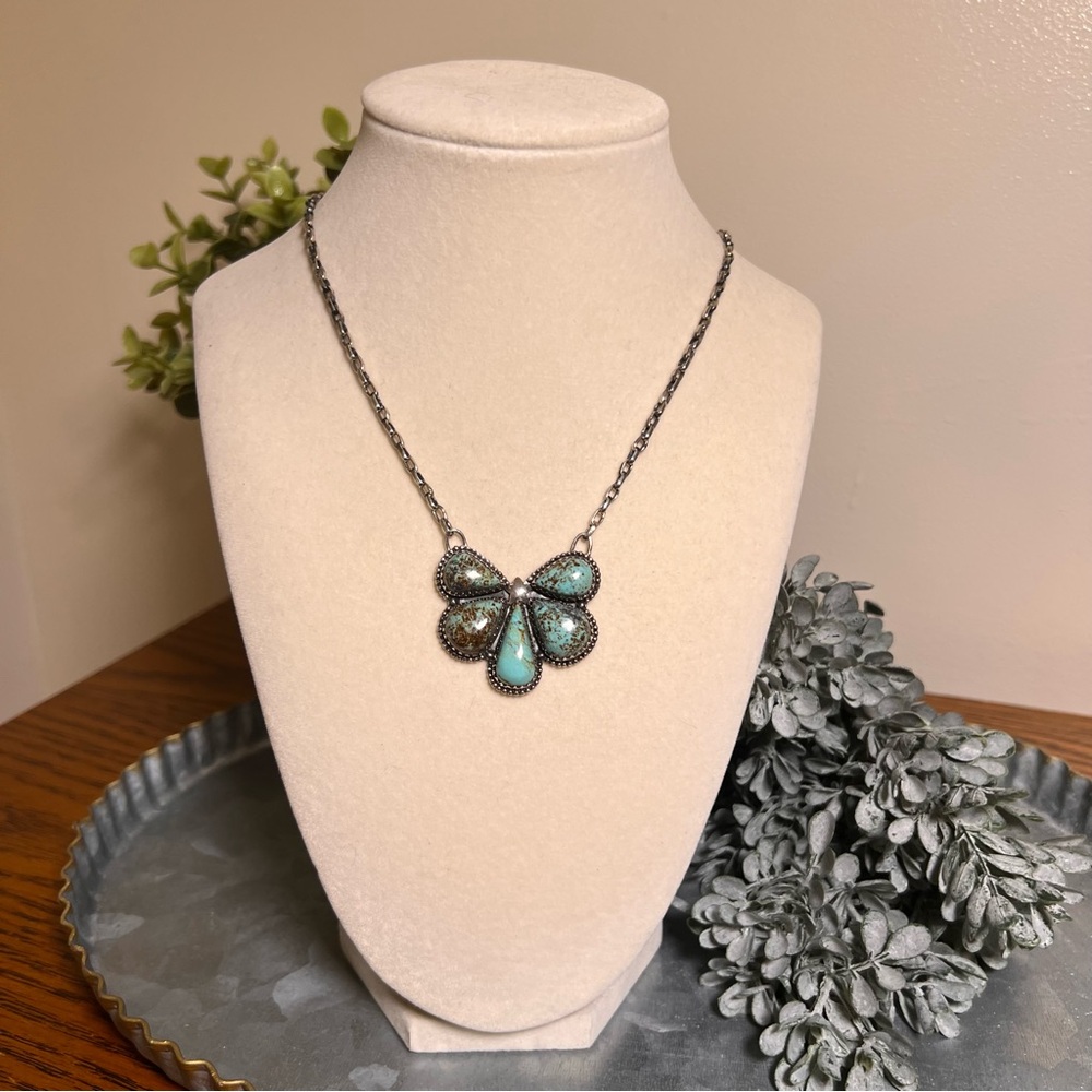 925 Sterling Silver Turquoise Cluster Necklace •Southwestern• - Picture 10 of 14